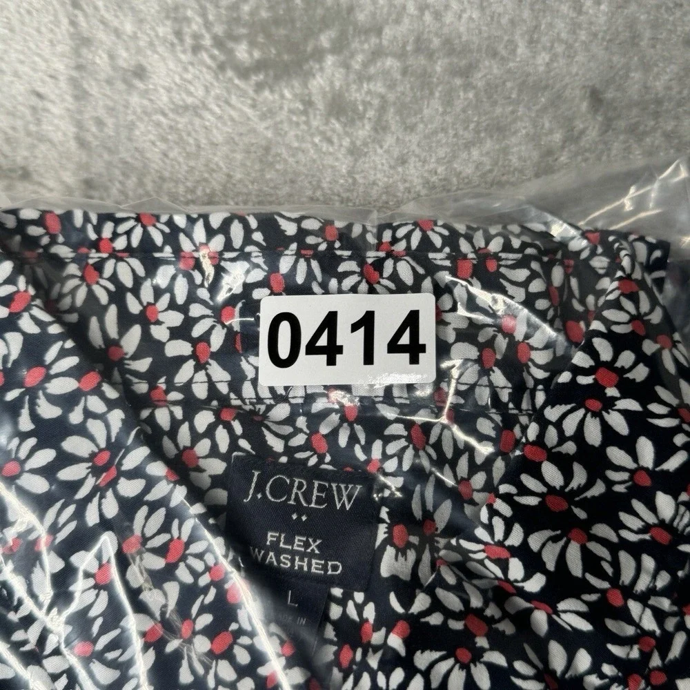 J.Crew Floral Shirt Mens Large Navy Slim Flex Washed Short‎ Sleeve Button Down